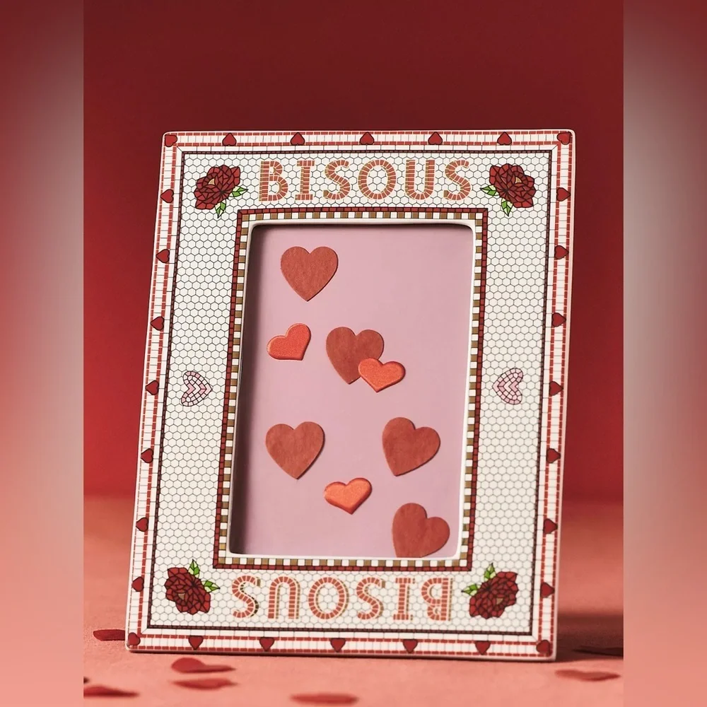 Anthropologie Bistro Tile Stoneware 24k Accent picture Frames Valentine's set
